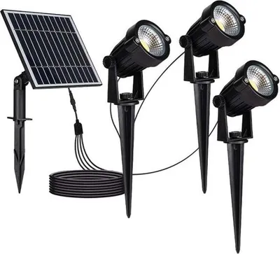 Image de Spots à piquer LED Solaires Noirs 1,2W IP65 (Lot de 3) - Blanc Chaud 2300K - 3500K