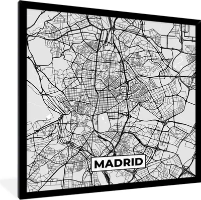 Produktbild von MuchoWow® Gerahmtes Poster Madrid - Schwarz und weiß - Stadtplan - Karte 40x40 cm - Poster mit Schwarzem Bilderrahmen Wandposter Rahmen Foto Bilder - Mit Rahmen - Wanddekoration Schlafzimmer