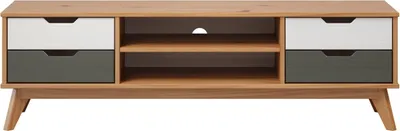 Produktbild von Scandik TV Tisch 4 Schubladen, 1 Ablage honig,weiß,grau.