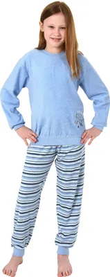 Produktbild von Mädchen Frottee Pyjama Schlafanzug langarm mit Bündchen und Pferd als Motiv - 291 13 571 ; hellblau , 122