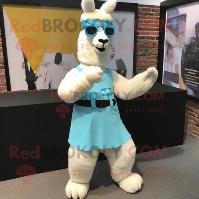Produktbild von Cyan-Lama REDBROKOLY Maskottchen Kostüm figur bekleidet mit einer Anzughose und Armbanduhren