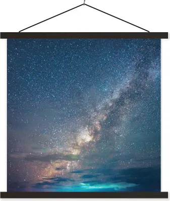 Produktbild von MuchoWow® Textilposter Sterne - Sonnensystem - Türkis - Jungen - Mädchen - Kinder 120x120 cm mit schwarzem Rahmen - Aufhängungsset
