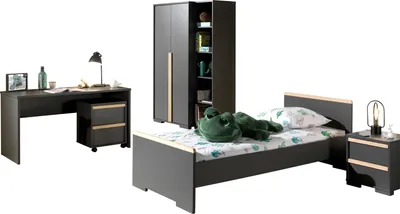 Produktbild von Jugendzimmer-Set >LONDON< in Anthrazit/Buche