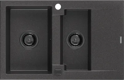 Produktbild von Mexen Gaspar 1,5-Becken-Granitspüle mit Abtropffläche 737 x 475 mm, Schwarz gesprenkelt, Siphon Schwarz - 6507731505-76-B