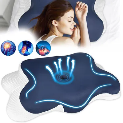 Produktbild von Ergonomisches Orthopädisches Nackenstützkissen aus Memory‑Schaum, für Seiten‑, Rücken‑ und Bauchschläfer gegen Nackenschmerzen