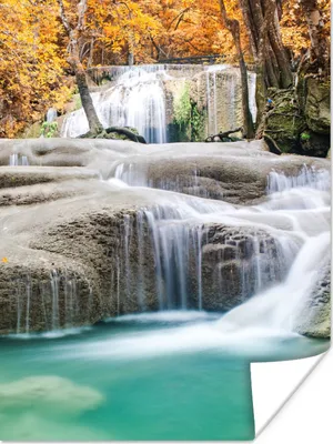 Produktbild von MuchoWow® Poster Wald - Wasserfall - Herbst 120x160 cm - Wandbilder
