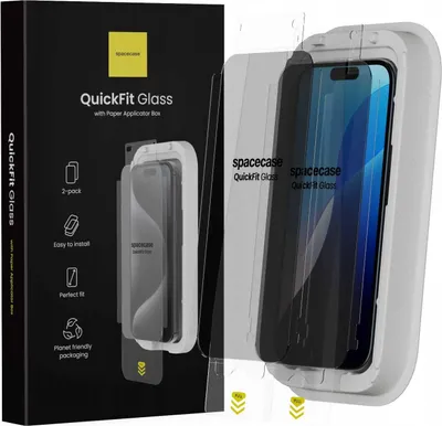 Zdjęcie produktu dla 2x Szkło prywatyzujące z aplikatorem SPACECASE QuickFit Privacy Glass do iPhone 15 / 16