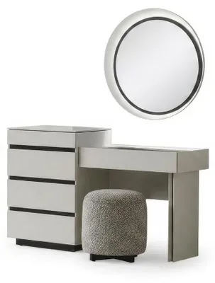 Immagine prodotto di Set per camera da letto: letto, armadio, comodino, specchio. Stile moderno, colore grigio, lusso