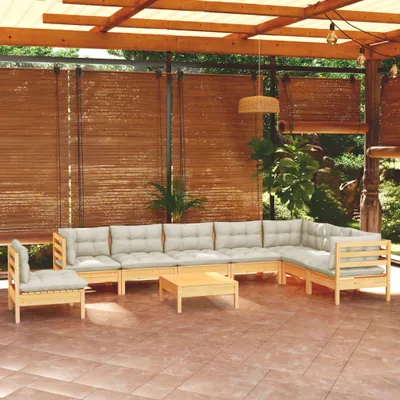 Produktbild von Möbel 9-tlg. Garten-Lounge-Set mit Creme Kissen Massivholz Kiefer - Balkonmöbel 3096737
