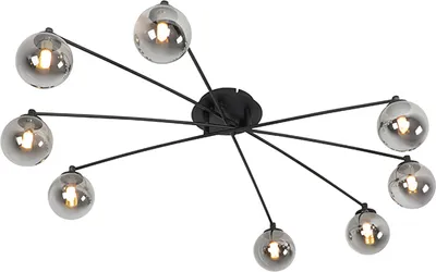 Produktbild von QAZQA - Moderne Deckenleuchte I Deckenlampe I Lampe I Leuchte schwarz 8-Licht mit Rauchglas - Athen I Wohnzimmer I Schlafzimmer - Rund - LED geeignet G9