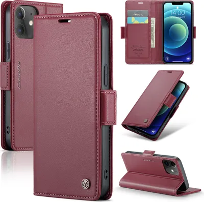 Produktbild von iPhone 12 Mini Hülle, Leder Brieftasche Kartenfach Schutzhülle mit Standfunktion für iPhone 12 Mini Rot