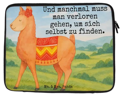 Produktbild von Mr. & Mrs. Panda Laptop Hülle Alpaka Stolz Design 27 x 36 cm - Weiß - Geschenk, Tasche, Sleeve, Laptoptasche, Laptophülle, Lama