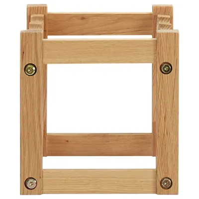 A wooden wine rack frame on a white background.
