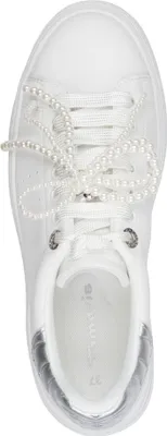 Produktbild von Tamaris Damen Schnürschuh Perlen Strass Sneaker Plateau 1-23755-45, Größe:40 EU, Farbe:Silber