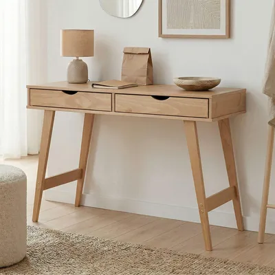 Produktbild von Schreibtisch MILO mit 2 Schubkasten, Massivholz, Eiche farben stabil und langlebig, ideal für Home-Office, Schubladen für Stauraum
