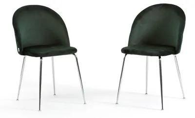 Immagine prodotto di Set di 2 sedie da pranzo imbottite, gambe in metallo, design elegante per cucina, sala da pranzo, bar e ristoranti SARA - Verde scuro/argento