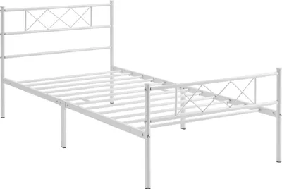 Produktbild von Yaheetech Metallbett Bettgestell mit Kreuzdesign Kopfteil, 90 x 190 cm Bettrahmen, Weiß