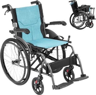 Image de Fauteuil roulant SKYSHALO, modèle robuste et ultraléger en aluminium, facile à transporter avec accoudoirs rabattables vers l'arrière, repose-pieds réglables en 3 positions, largeur d'assise de 18 pouces, supporte jusqu'à 250 livres