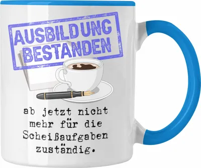 Produktbild von Trendation - Ausbildung Bestanden Stempel Geschenk Tasse Geschenkidee Bestandene Prüfung Abschluss 2025 Keine Sch** Aufgaben (Blau)