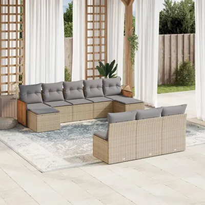Produktbild von 10-tlg. Garten-Sofagarnitur mit Kissen Beige Poly Rattan 3260470