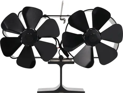 Obrázek produktu pro 6 lopatek Tepelně napájený ventilátor na kamna s dvojitou hlavou Krbový ventilátor Domácí neelektrický ventilátor černý