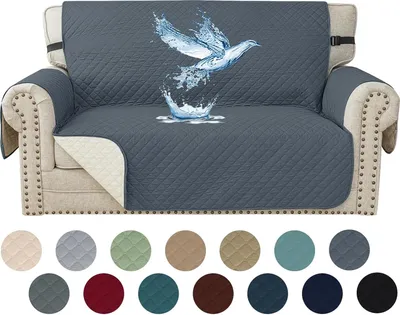 Produktbild von Sofabezug 2 Sitzer, Sofaschoner Antirutsch mit Armlehnen, Wasserdichter Sofabezug, Couchschoner Sofabezug, Strapazierfähige Sofabezüge, Sofaschutz für Haustiere, Katzen, Hunde, Grau Blau