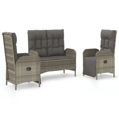 Obrázok produktu pre vidaXL 3-dielny záhradný jedálenský set s vankúšmi Grey Poly Rattan