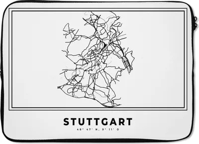 Produktbild von MuchoWow® Laptop Hülle 13 Zoll Stadtplan - Deutschland - Schwarz und weiß - Stuttgart - Karte Laptoptasche - Laptophülle - Sleeve - Rundumschutz
