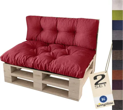 Produktbild von sunnypillow Palettenkissen für Palettenmöbel - 2er Set - Palettenauflage 120 x 80 für Palettensofa - Palettenpolster für Garten, Gesteppte Kissen für Europaletten - Sitzkissen & Rückenkissen Rot
