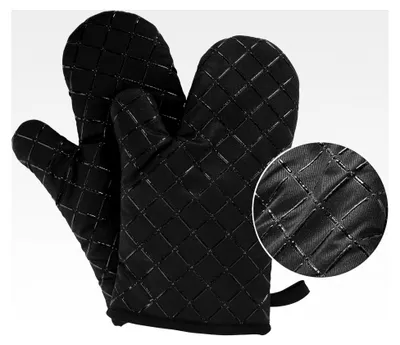 Produktbild von 1 Paar schwarze Anti-Rutsch Ofenhandschuhe aus Baumwolle, hitzebeständig für Küche und Grill
