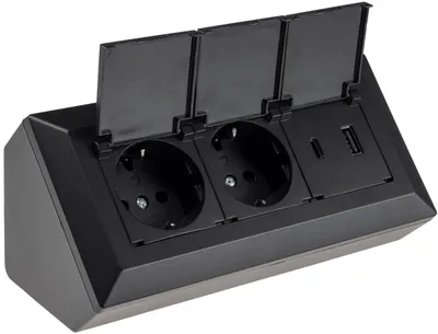 Immagine prodotto di blocco prese a 2 vie USB-A+C nero 250V~/16A USB 3.1A con alette