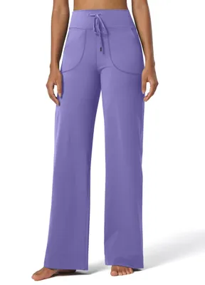 Produktbild von Damen Weite Hose Yogahose Sporthose Activewear Hosen mit Taschen Bauchkontrolle Stretch Casual Lounge Comfy Sweatpants Hohe Taille Lila 40/42 (L)