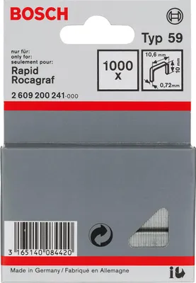 Image de Lot de 1000 agrafes n° 59 10x10,6mm - BOSCH - 2609200241