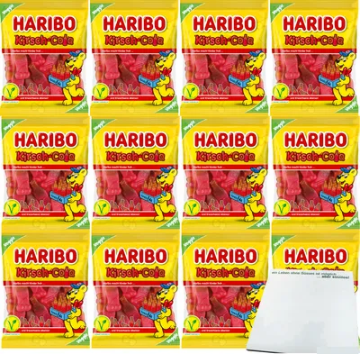 Produktbild von Haribo Kirsch-Cola Veggie 12er Pack (12x175g Beutel) + usy Block