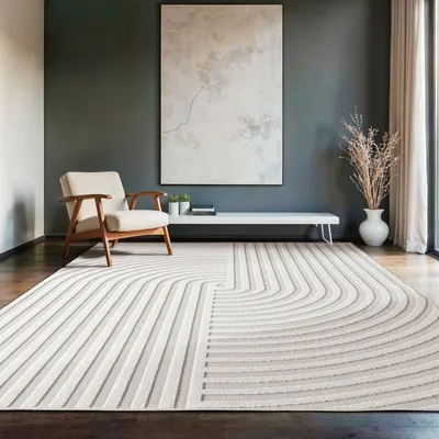 Produktbild von Simpex24 Indoor Outdoor Teppich Wetterfest 3D Optik, Modern Design, Waschbar, Wetterbeständiges, Natur Farbe, Wohnzimmer, Terrasse, Creme-8 Größe: 240 x 340 cm