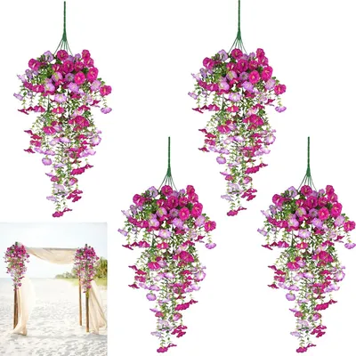 Produktbild von Künstliche Hängepflanzen 75 cm, 4 Stück, Petunie Seidenblumen, für Außenbereich, UV-beständig