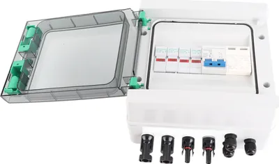Image de Solar PV Combiner Box 2 String Plastic 15A Fuse Lightning Protection Circuit Breaker 2 In 1 Out DC1000V IP65 Waterproof