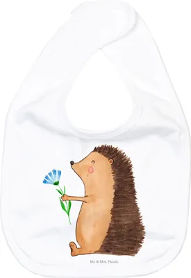 Produktbild von Mr. & Mrs. Panda Lätzchen Igel Blumen - Weiß - Geschenk, krank, Babylätzchen, Gute Besserung, Schlabberlätzchen, Genesungswünsche, Schlabberlatz, Krankenhaus, Krankheit