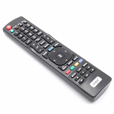 A black remote control is shown against a white background.