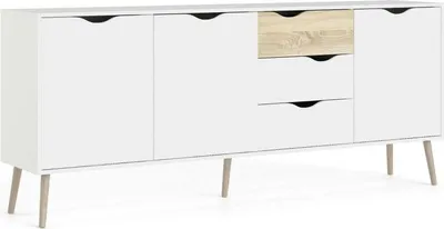 Image de Anima - Buffet, 195x39x81h cm Blanc, 3 Tiroirs