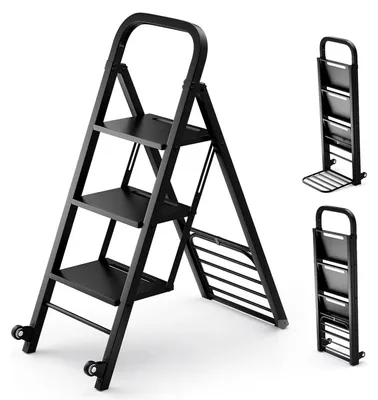 Immagine prodotto di Carrello a mano e scala a pioli 2 in 1 - Pieghevole - 2 ruote - Carrello a mano 250 kg - Scala 200 kg - Nero