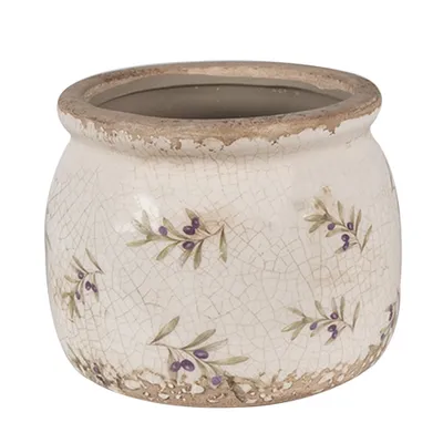 Zdjęcie produktu dla Clayre & Eef Doniczka Ø 16x13 cm Beżowo-niebieskie ceramiczne oliwki