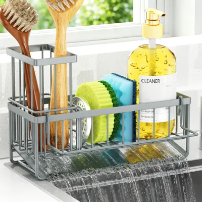 Imagen del producto de Soporte para esponjas de acero inoxidable, de 24,5 x 9,5 x 16 cm, para el fregadero de la cocina