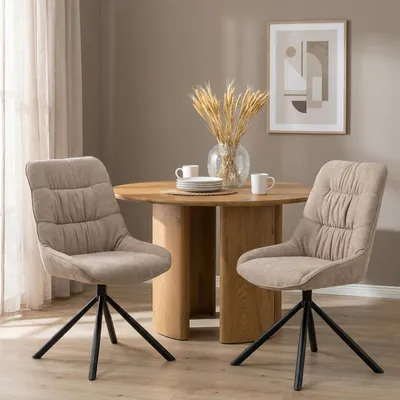 Produktbild von Esszimmerstühle LIBRA 2er Set, Beige -  Drehbare Polsterstühle mit hohem Sitzkomfort, ideal für Esszimmer und Küche, weich gepolsterte Sitzschale, stabiles Metallgestell [max. Belastbarkeit 120 kg]