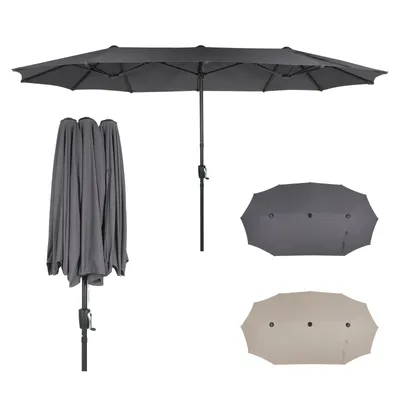 Produktbild von Puluomis Sonnenschirm 400 x 200 x238cm UPF 50+ mit Kurbel ohne Ständer Balkonschirm Strandschirm Marktschirm Gartenschirm grau