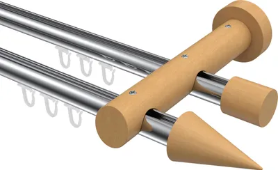 Produktbild von Interdeco Innenlaufstange / Gardinenstange mit Innenlauf Chrom / Buche lackiert, Typ Talent Siveo (Kegel), 20 mm Ø 2-läufig, 100 cm