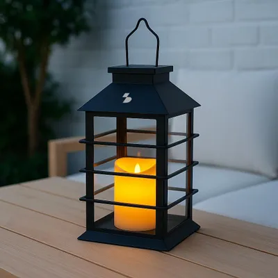 Solarlaterne mit LED-Flammeneffekt, Hängelampe, IP44, 14x14x27,5 cm