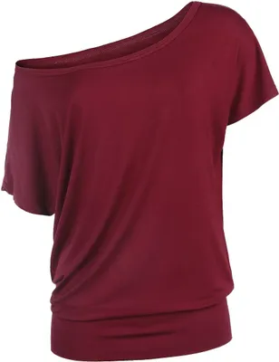Produktbild von RED by EMP Damen bordeaux-rotes lockeres Basic T-Shirt lässig geschnitten mit breitem Bund 3XL