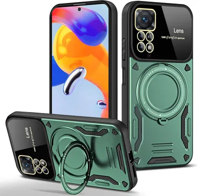 Image de Étui durable pour Xiaomi Redmi Note 11 Pro/Note 12 Pro 4G, étui à deux couches avec support d'anneau et support vert