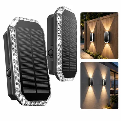 Produktbild von Solar Wandlampe Außen 2er Set, LED Solarleuchte Garten, 3 Farbtemperaturen 3000K 4000K 6500K, automatische Beleuchtung, für Terrasse Balkon Zaun